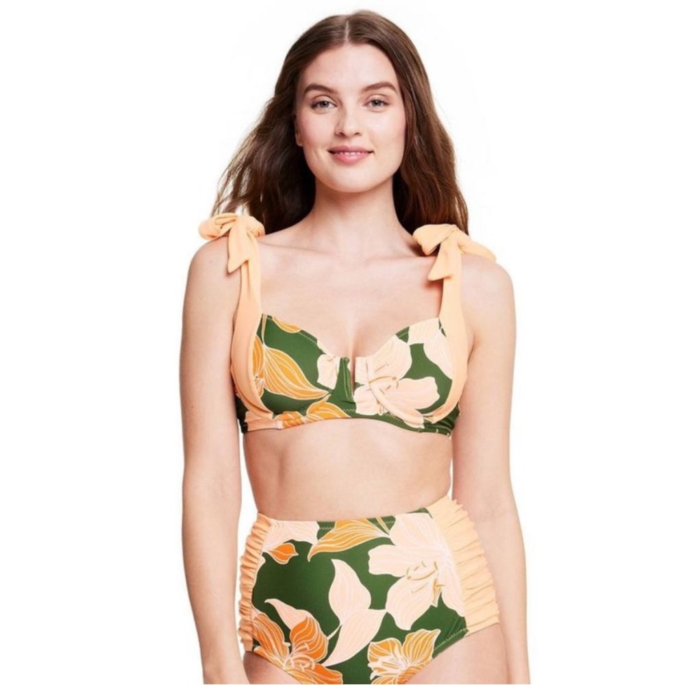 Women's Lily Floral Print Underwire Bikini Top - Fe Noel Peach/Dark Olive
